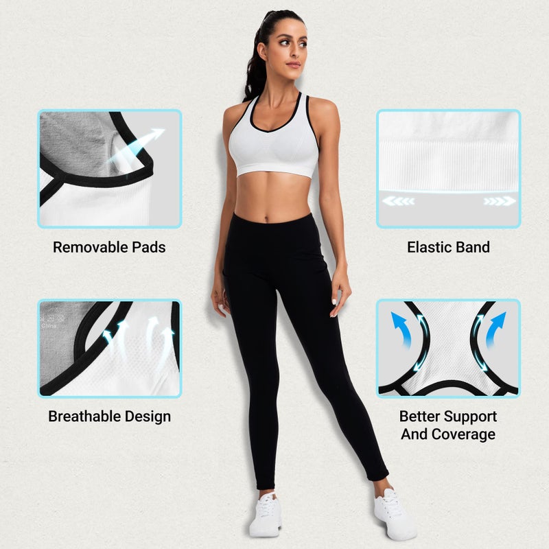 BHRIWRPY Racerback Sports Bras for Women with Pads - High Impact Athletic Tank Tops for Yoga and Workout Brassieres Bra - Image 5
