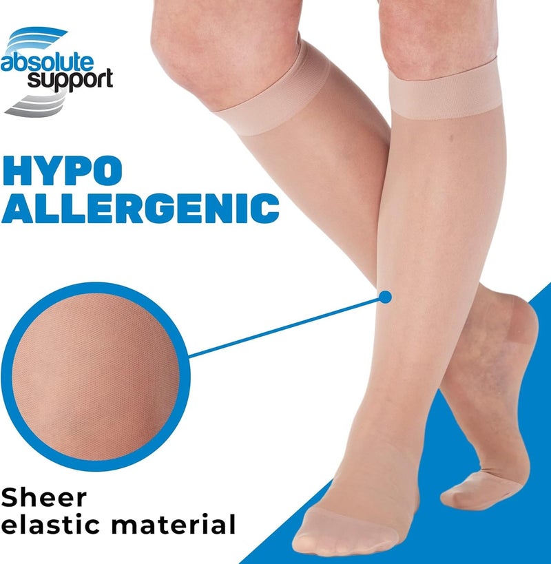 ABSOLUTE SUPPORT Sheer Compression Socks for Women 15-20 mmHg - Knee High Stockings, Nude, Large - Image 3