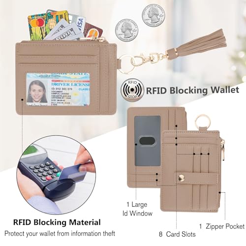 KNGITRYI Small Wristlet Wallets for Women RFID Credit Card Holder Wallet Keychain Wristlet Wallet Credit Card Wallets for Women (Khaki) - Image 4