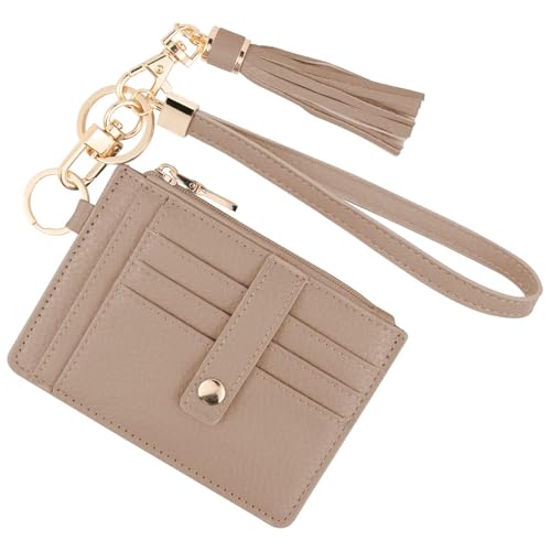 KNGITRYI Small Wristlet Wallets for Women RFID Credit Card Holder Wallet Keychain Wristlet Wallet Credit Card Wallets for Women (Khaki) - Image 1