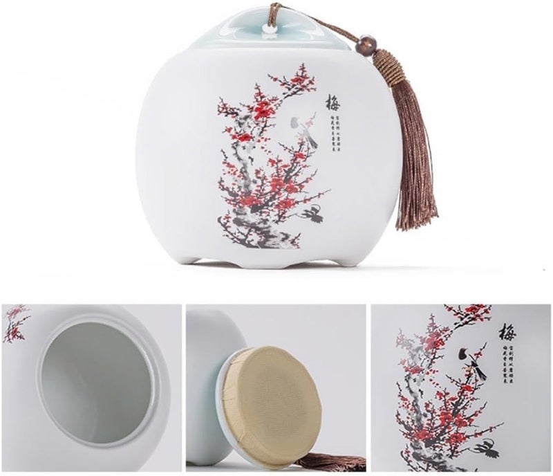 Tea Tin Ceramic Canister With Sealed Lid And Tassel Household Coffee Candy Storage Jar(Red,Small) - Image 3