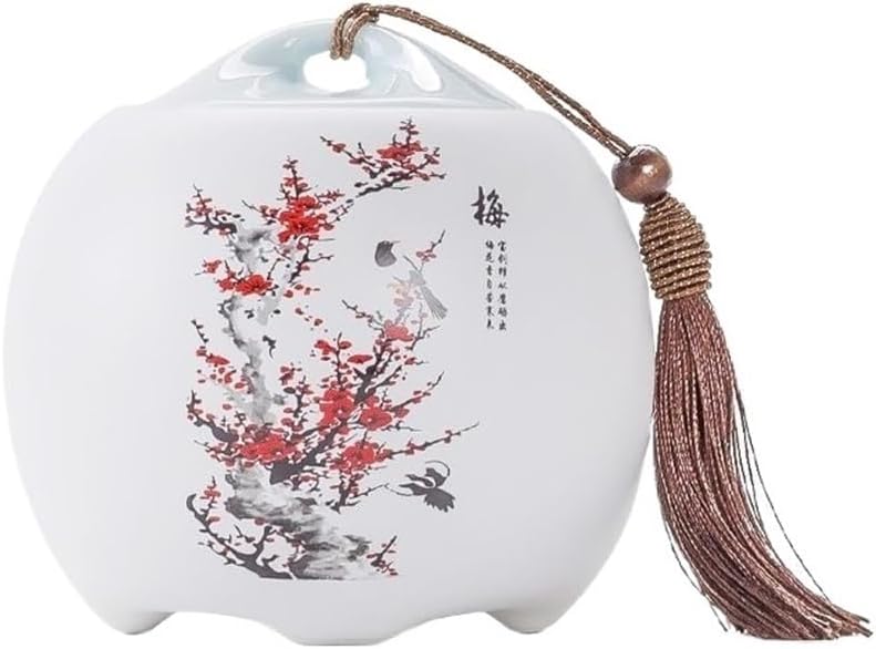 Tea Tin Ceramic Canister With Sealed Lid And Tassel Household Coffee Candy Storage Jar(Red,Small) - Image 1