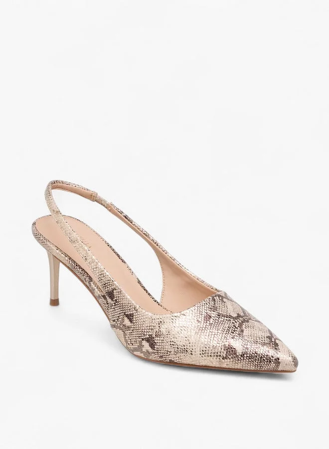 Flora Bella By Shoexpress Women Textured Slingback Shoes with Stiletto Heels