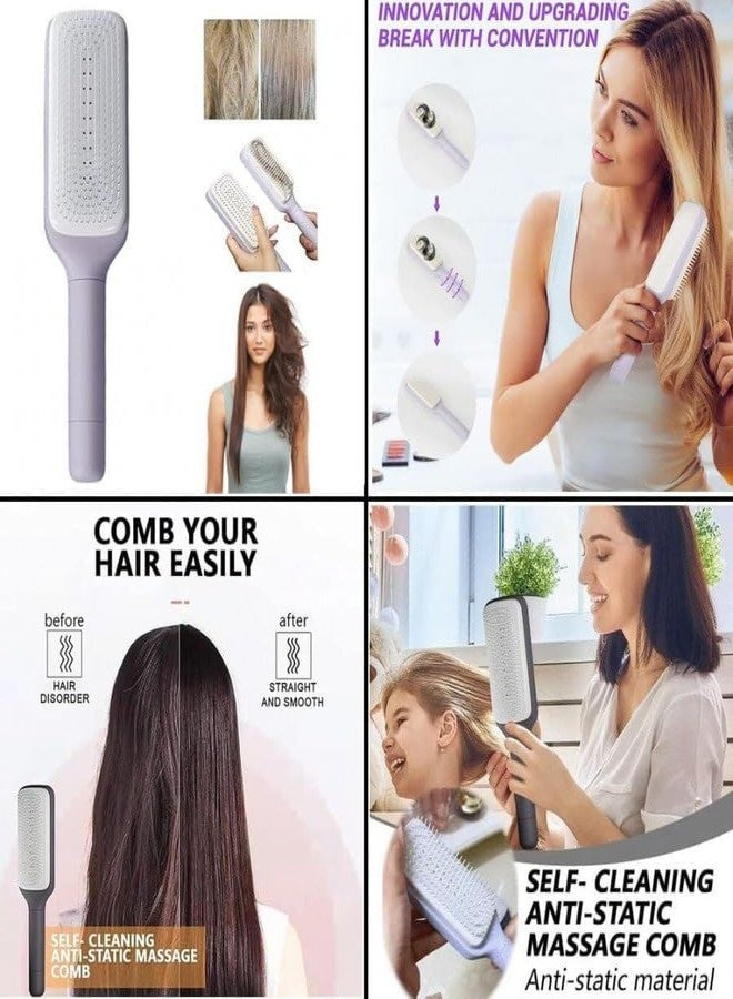 QUEBERS Self Cleaning Hair Brush - One-Pull Clean Massage Comb, Easy Clean Hair Brush | Soft Hair Combs Hairbrushes for Long Short Wavy Straight Hair | Hair Styling Tools For All Hair Types (medium, 2, count) - Image 5