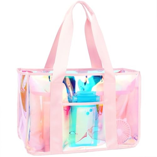 Fammart Iridescent Clear Beach Bags Waterproof Sandproof for Women Large Jelly Tote Zipper Pool Bag Cruise Essentials 2026 - Image 1