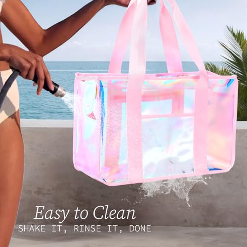 Fammart Iridescent Clear Beach Bags Waterproof Sandproof for Women Large Jelly Tote Zipper Pool Bag Cruise Essentials 2026 - Image 3