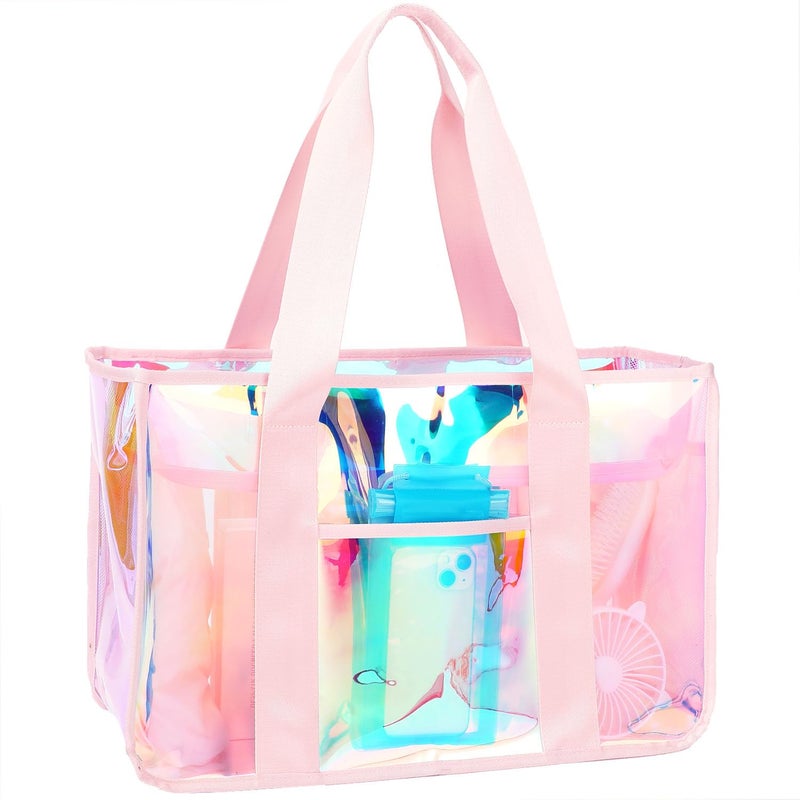 Fammart Iridescent Clear Beach Bags Waterproof Sandproof for Women Large Jelly Tote Zipper Pool Bag Cruise Essentials 2026 - Image 2