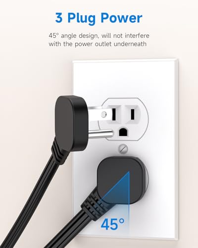LitStar Flat Plug Short Extension Cord 1Ft Low Profile Adapter 3 Prong Indoor Small Grounded Power Cable Outlet Saver 16AWG 13A 1625W Black 2 Pack - Image 2