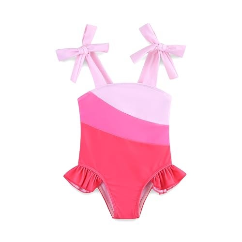Bibimom Baby Swimsuit Girl Pink Red Cute Infant One-Piece Bathing Suit 3-6M Summer - Image 1