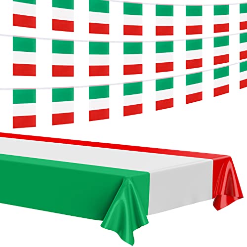 Tegeme 3 Pcs Italy Decorations Includes 2 Flag Tablecloth 108 x 54 Inch National Table Cover with Italy String Flag Pennant Banner National Country Decoration for Sports Events International Festival - Image 1
