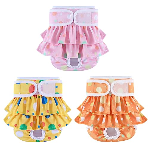 Mengelina Washable Dog Diapers Female 3 Pack Reusable Premium Highly Absorbent Puppy Diapers, Flexible Doggie Diapers, Durable Leak-Proof Dot Doggy Diapers for Period Heat Incontinence Potty Training, S - Image 2