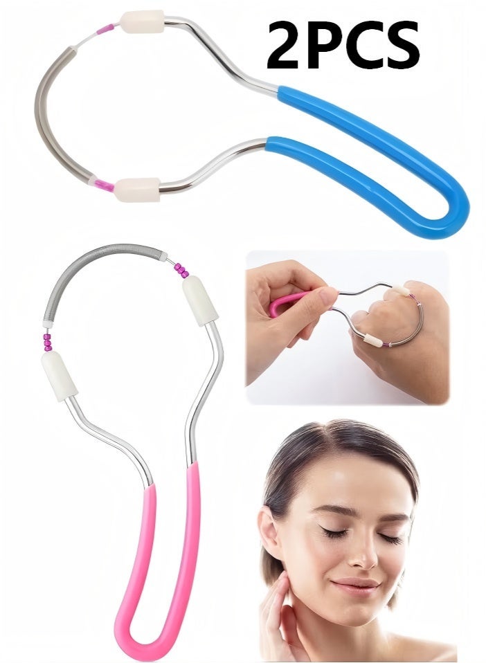 2Pcs Manual Facial Hair Remover, Portable Stainless Steel Spring Epilator, Mild Facial Threading Hair Remover for Women Men - (Pink + Blue) - Image 1