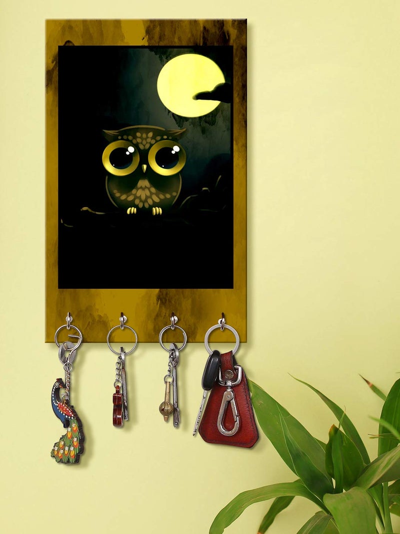 999STORE Key Organizer Holder Wall Mount Hanger Organizer Moon Owl Key Stand for Wall (MDF_7.5X12 Inch_Multi) KeyholderP078 - Image 1