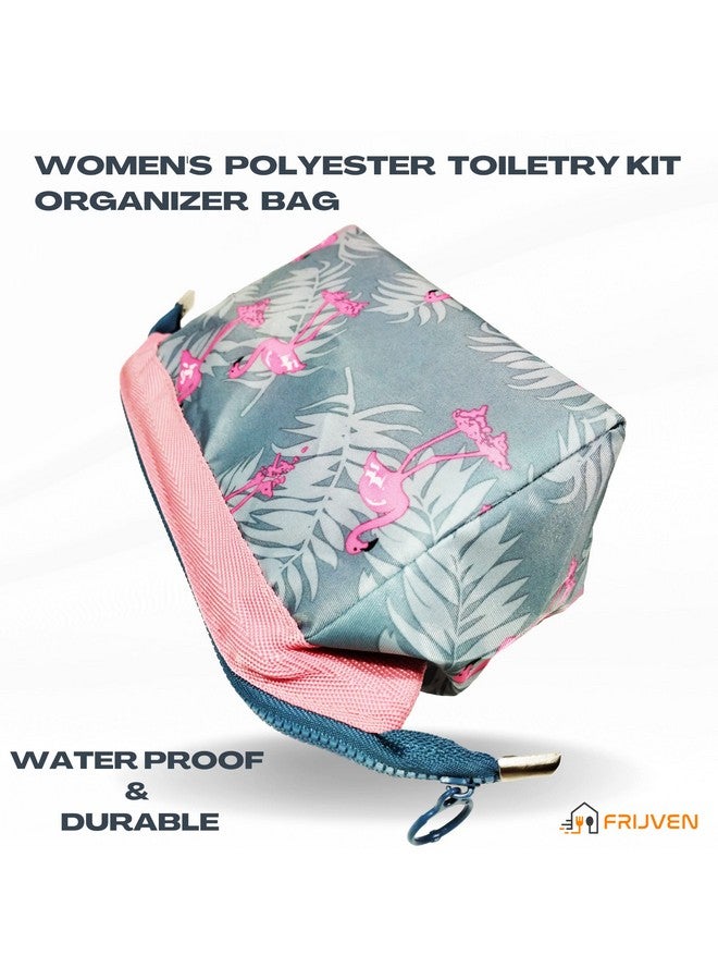 FRIJVEN Print Design 9cms Cosmetic Makeup Pouch, Women's Toiletry Storage Organizer Purse, Grooming Kit Small Makeup Case, Travel Bag (Grey) - Image 2