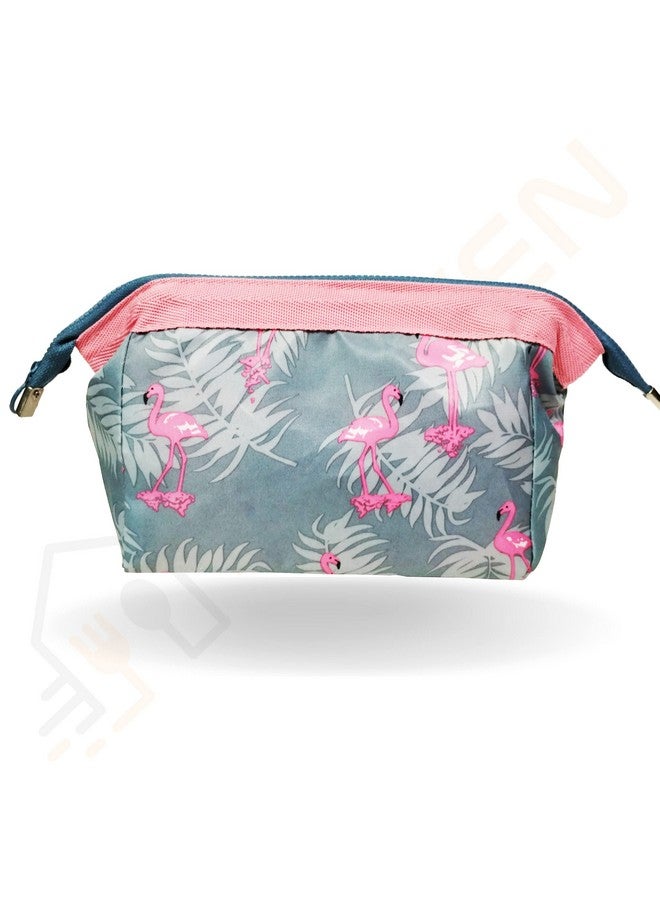 FRIJVEN Print Design 9cms Cosmetic Makeup Pouch, Women's Toiletry Storage Organizer Purse, Grooming Kit Small Makeup Case, Travel Bag (Grey) - Image 1