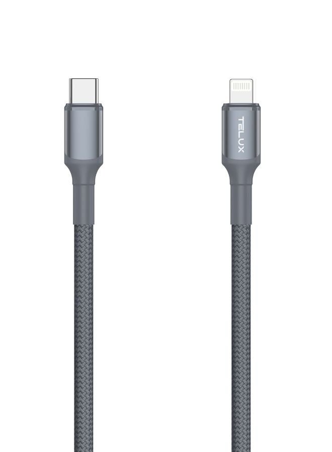 TELUX FLEXIX USB-C to Lightning Braided Cable 1m, 27W PD Fast Charging, Wear-Resistant Nylon Braid, 10000+ Bend Lifespan, 480Mbps Data Transfer, Dark Grey - Image 1