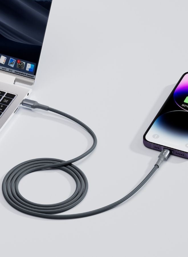 TELUX FLEXIX USB-C to Lightning Braided Cable 1m, 27W PD Fast Charging, Wear-Resistant Nylon Braid, 10000+ Bend Lifespan, 480Mbps Data Transfer, Dark Grey - Image 4