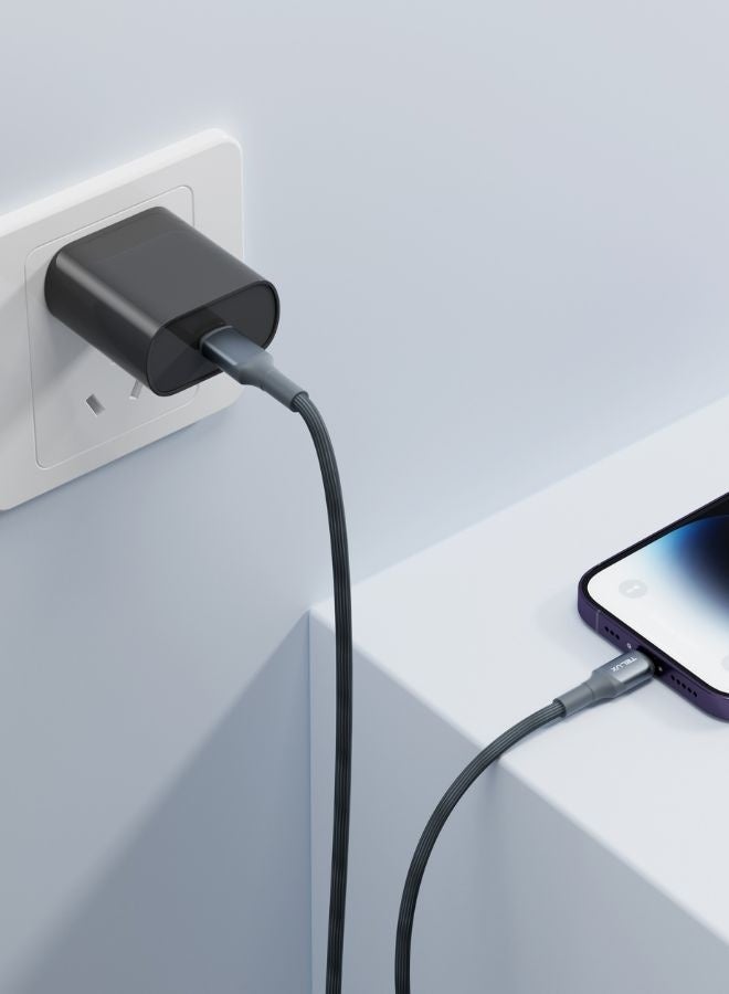 TELUX FLEXIX USB-C to Lightning Braided Cable 1m, 27W PD Fast Charging, Wear-Resistant Nylon Braid, 10000+ Bend Lifespan, 480Mbps Data Transfer, Dark Grey - Image 5