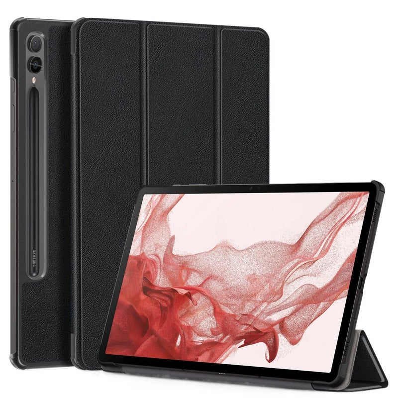DGG حافظة سامسونج تاب قابلة للطي متوافقة مع Samsung Galaxy Tab S9 FE / Samsung Galaxy Tab S9 باللون أسود مع غطاء حماية ووظيفة حامل وحمل يومي للتابلت بوظيفة حامل باللون الأسود Samsung. - Image 1