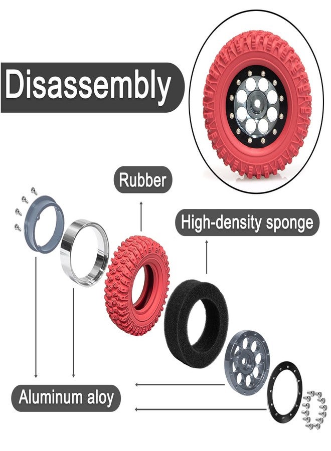 مجموعة من 4 إطارات عجلات Beadlock مقاس 1.3 بوصة، محور عجلة Beadlock من الألومنيوم مقاس 1.3 بوصة وإطارات مطاطية ملونة مقاس 65 مم/2.56 بوصة لسيارات الزحف التي تعمل بالتحكم عن بعد بمقياس 1/18 TRX4M و1/24 SCX24 FCX24 (إطارات حمراء + محور عجلة أسود). - Image 2