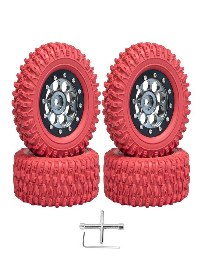 مجموعة من 4 إطارات عجلات Beadlock مقاس 1.3 بوصة، محور عجلة Beadlock من الألومنيوم مقاس 1.3 بوصة وإطارات مطاطية ملونة مقاس 65 مم/2.56 بوصة لسيارات الزحف التي تعمل بالتحكم عن بعد بمقياس 1/18 TRX4M و1/24 SCX24 FCX24 (إطارات حمراء + محور عجلة أسود). - Image 1
