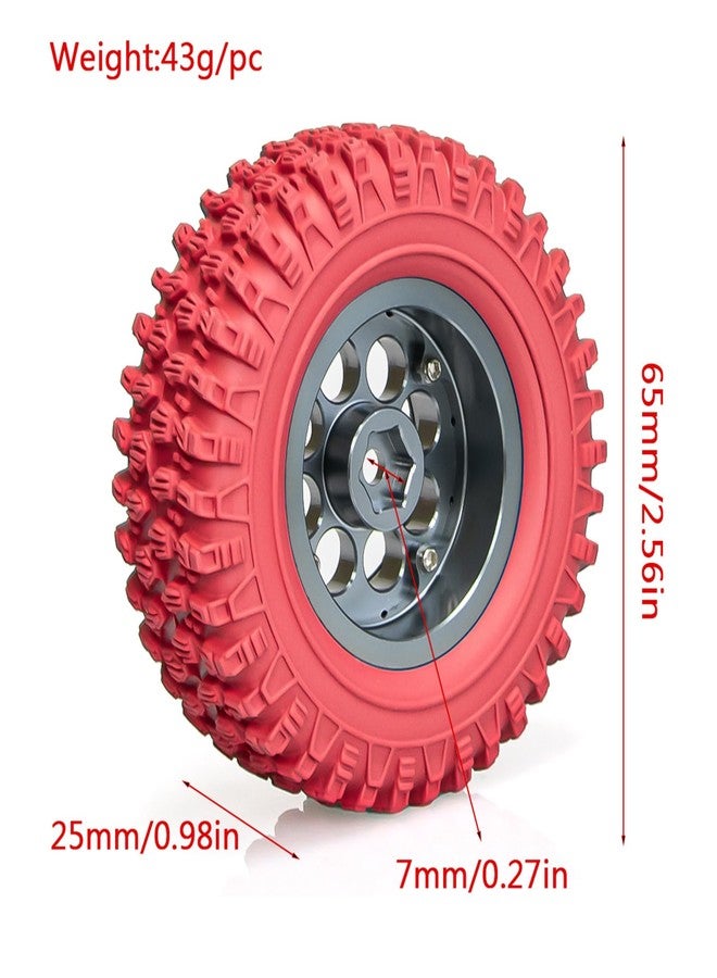 مجموعة من 4 إطارات عجلات Beadlock مقاس 1.3 بوصة، محور عجلة Beadlock من الألومنيوم مقاس 1.3 بوصة وإطارات مطاطية ملونة مقاس 65 مم/2.56 بوصة لسيارات الزحف التي تعمل بالتحكم عن بعد بمقياس 1/18 TRX4M و1/24 SCX24 FCX24 (إطارات حمراء + محور عجلة أسود). - Image 4