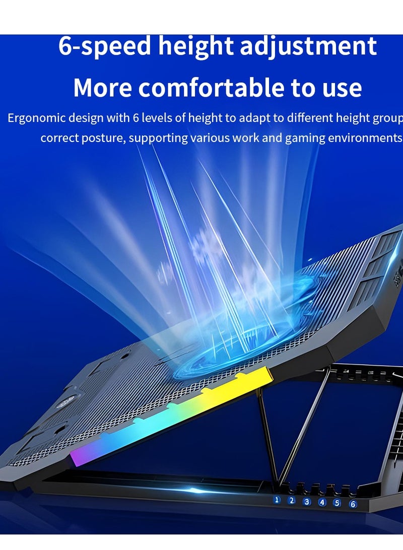 جيرتك لوحة تبريد ألعاب الكمبيوتر المحمول Jertech KL332 مع حامل محمول - مروحتان LED زرقاء 14 سم - أضواء جانبية RGB - منفذا USB - 12:17 بوصة - Image 2