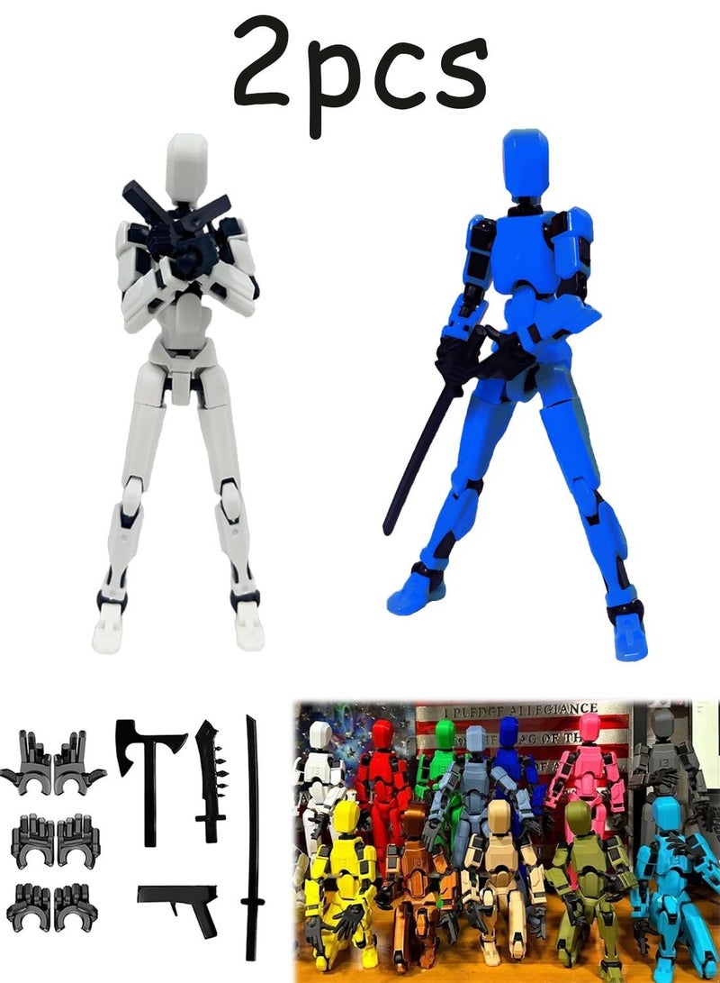 【2-pcs】T13 Action Figure Set, Robot Action Figure 3D Printed robo 13 Articulated, Dummy for Collectors Desktop Decorations, Yellow Red White Blue - Image 1