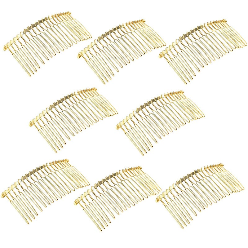 8Pcs Metal Side Comb with 20 Teeth Metal Wire Twist Bridal Wedding Veil Comb Minimalist Hair Comb DIY Hair Accessories for Women Girls Gold