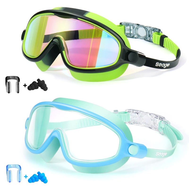 Seago Swim Goggles 2 Pack AntiFog AntiUV Wide View Swimming Goggles for Kids 314