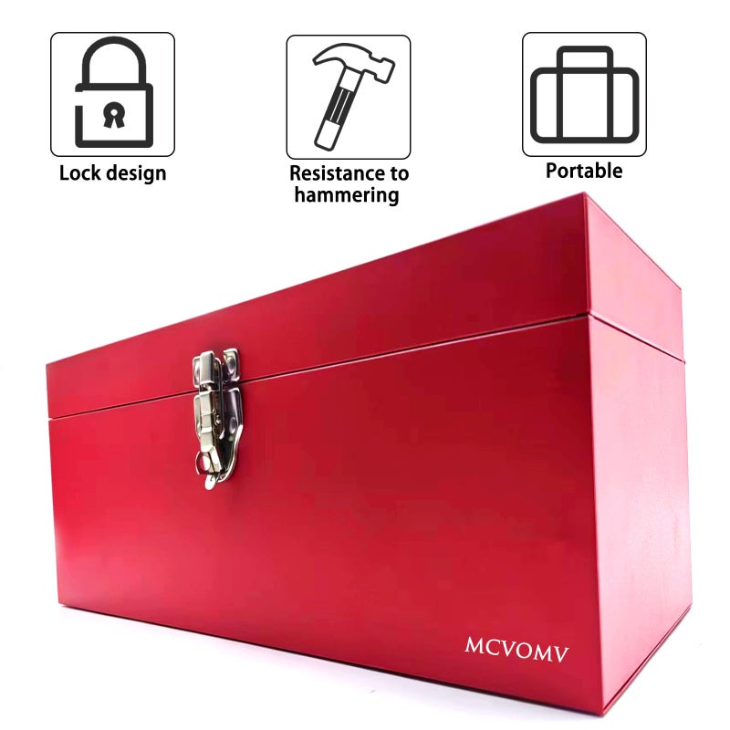 Mcvomv 16" Portable Metal Toolbox Large Tool Box 18-Gauge Fishing Tackle Box Stee Tool Box Drawer Organizer With Metal Latch and Handle Red - Image 2