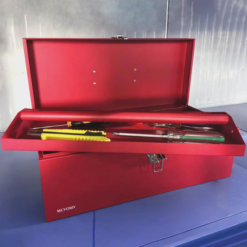 Mcvomv 16" Portable Metal Toolbox Large Tool Box 18-Gauge Fishing Tackle Box Stee Tool Box Drawer Organizer With Metal Latch and Handle Red - Image 4