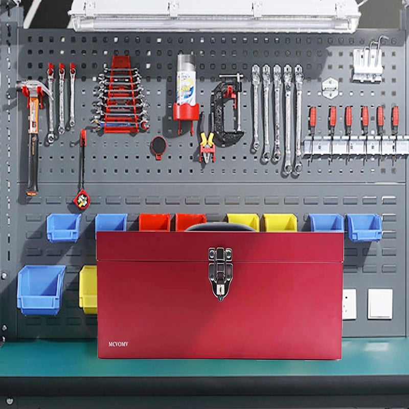 Mcvomv 16" Portable Metal Toolbox Large Tool Box 18-Gauge Fishing Tackle Box Stee Tool Box Drawer Organizer With Metal Latch and Handle Red - Image 3
