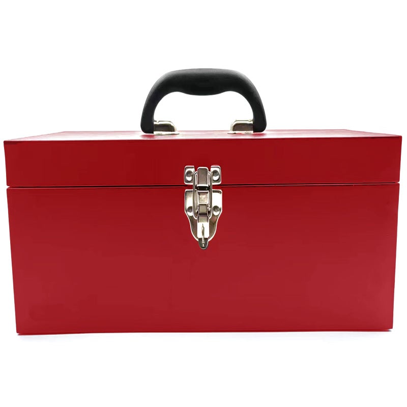 Mcvomv 16" Portable Metal Toolbox Large Tool Box 18-Gauge Fishing Tackle Box Stee Tool Box Drawer Organizer With Metal Latch and Handle Red - Image 1