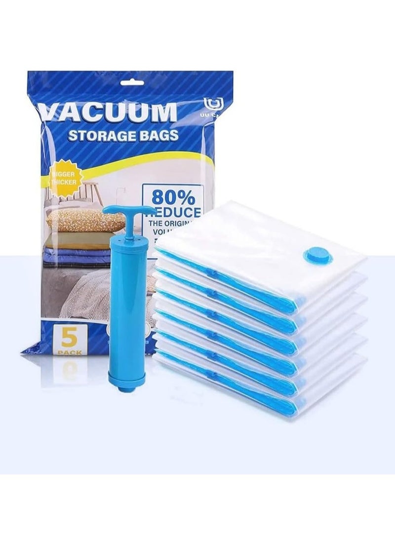 Meetion - Vacuum Compression Storage Bags, 6 Pack Vacuum Bags (2L+2M+1J+1Pump) with free Hand Pump, Vacuum Seal Bag for Clothes, Bedding, Blankets, Pillows, Seasonal Storage for Home & Travelling - Image 1