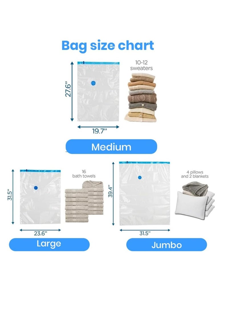 Meetion - Vacuum Compression Storage Bags, 6 Pack Vacuum Bags (2L+2M+1J+1Pump) with free Hand Pump, Vacuum Seal Bag for Clothes, Bedding, Blankets, Pillows, Seasonal Storage for Home & Travelling - Image 1