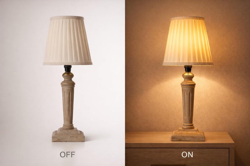 tu casa Wooden Table Lamps with Off-White Satin Shade for Home Décor, Bedrooms, Living Room, Gifting, Diwali Decoration, Dining Space, Study Room, Restaurants (Height: - 15") - Bulb not Included - Image 3