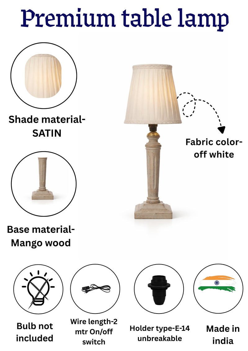 tu casa Wooden Table Lamps with Off-White Satin Shade for Home Décor, Bedrooms, Living Room, Gifting, Diwali Decoration, Dining Space, Study Room, Restaurants (Height: - 15") - Bulb not Included - Image 5