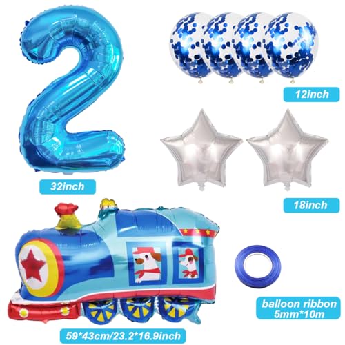 Weenkeey 2nd Birthday Train Balloons Giant Aluminum Foil Balloon Number 2 Mylar for Railroad Party Blue - Image 5