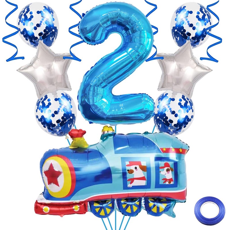 Weenkeey 2nd Birthday Train Balloons Giant Aluminum Foil Balloon Number 2 Mylar for Railroad Party Blue - Image 3
