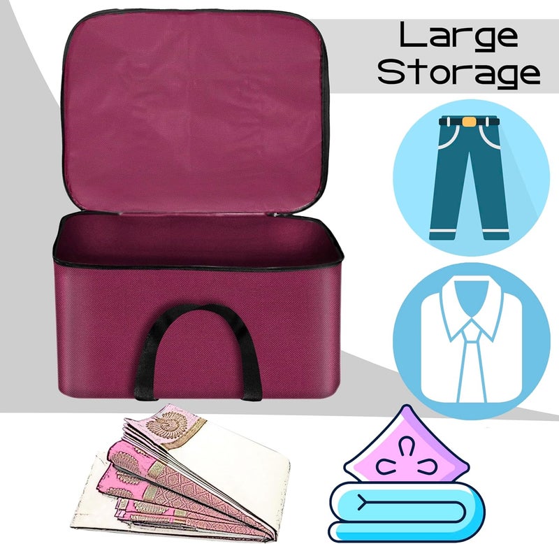 Storite 2 Pack Nonwoven Mini Storage Bag Moisture Proof Cloth Organizer with Zippered Closure and Handle (40x34x23 cm, Magenta) Rectangular - Image 4