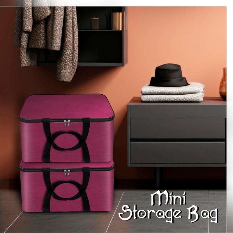 Storite 2 Pack Nonwoven Mini Storage Bag Moisture Proof Cloth Organizer with Zippered Closure and Handle (40x34x23 cm, Magenta) Rectangular - Image 5