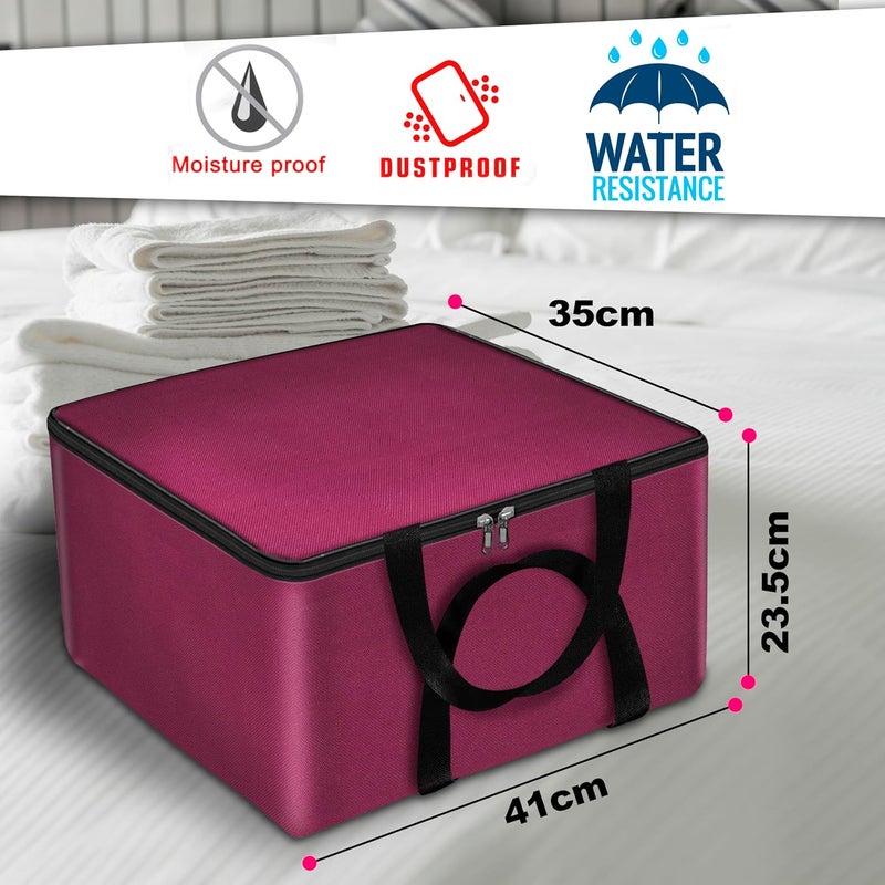 Storite 2 Pack Nonwoven Mini Storage Bag Moisture Proof Cloth Organizer with Zippered Closure and Handle (40x34x23 cm, Magenta) Rectangular - Image 2