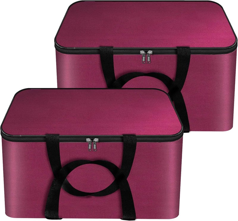 Storite 2 Pack Nonwoven Mini Storage Bag Moisture Proof Cloth Organizer with Zippered Closure and Handle (40x34x23 cm, Magenta) Rectangular - Image 1