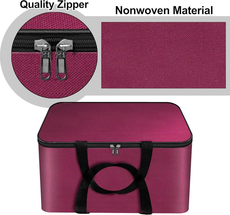 Storite 2 Pack Nonwoven Mini Storage Bag Moisture Proof Cloth Organizer with Zippered Closure and Handle (40x34x23 cm, Magenta) Rectangular - Image 3