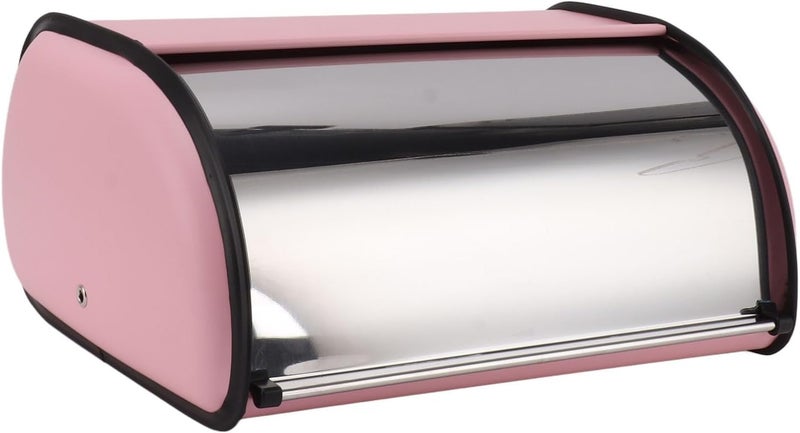 klarako Bread Box for Kitchen Countertop, Metal Roll Top Bread Bin, Mirror Polished Bread Storage Bin with Lid for Homemade Cake, Buns, Pastries, Pancake and Cookies (Pink) - Image 1