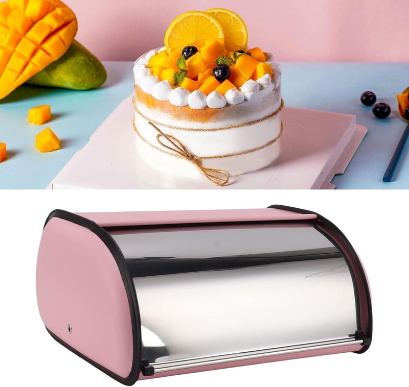 klarako Bread Box for Kitchen Countertop, Metal Roll Top Bread Bin, Mirror Polished Bread Storage Bin with Lid for Homemade Cake, Buns, Pastries, Pancake and Cookies (Pink) - Image 5