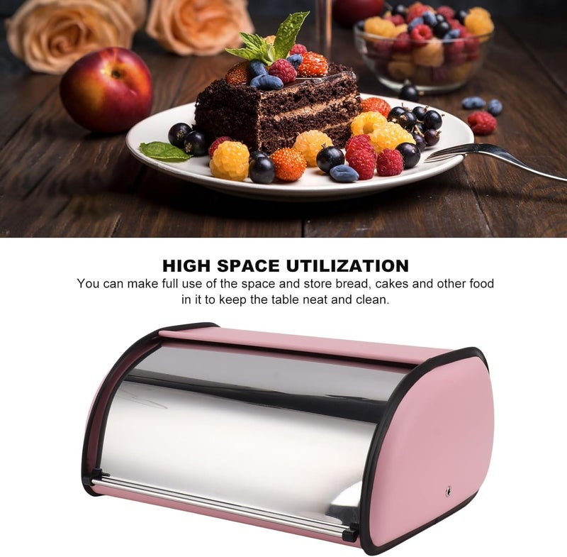 klarako Bread Box for Kitchen Countertop, Metal Roll Top Bread Bin, Mirror Polished Bread Storage Bin with Lid for Homemade Cake, Buns, Pastries, Pancake and Cookies (Pink) - Image 3