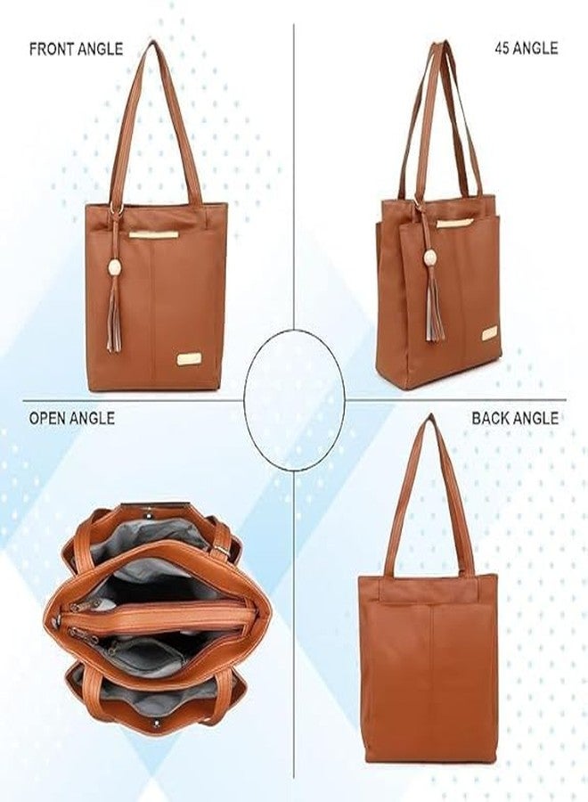 Purse Pulse Women Fashion Handbags Tote Purses Stylish Ladies Women and Girls Handbag for Office Bag Ladies Travel Shoulder Bag Tote for College Girls (Light Brown Clay) - Image 3