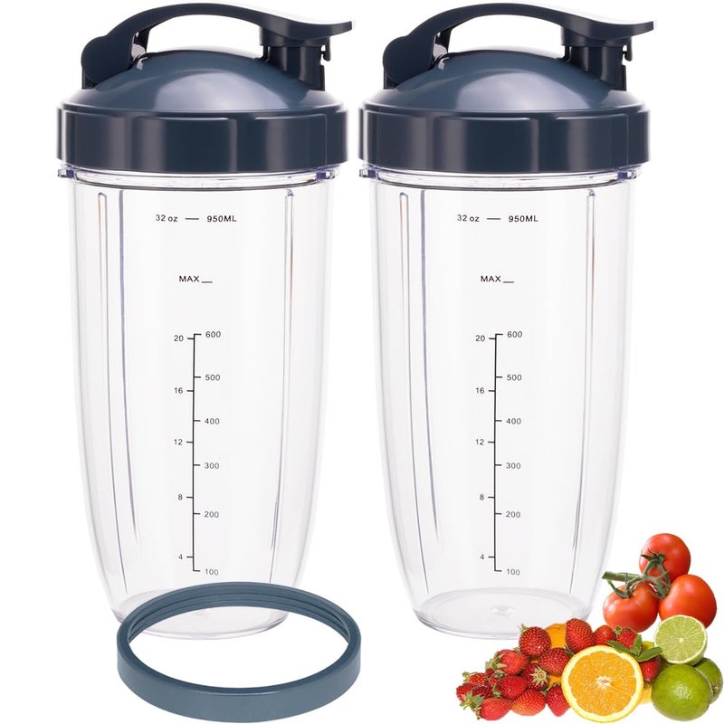 ABTER [UPGRADE] 2-pack 32oz Replacement Blender Cups with Flip-Top To-Go-Lid Compatible with NutriBullet 600w/900w Blender - Image 1